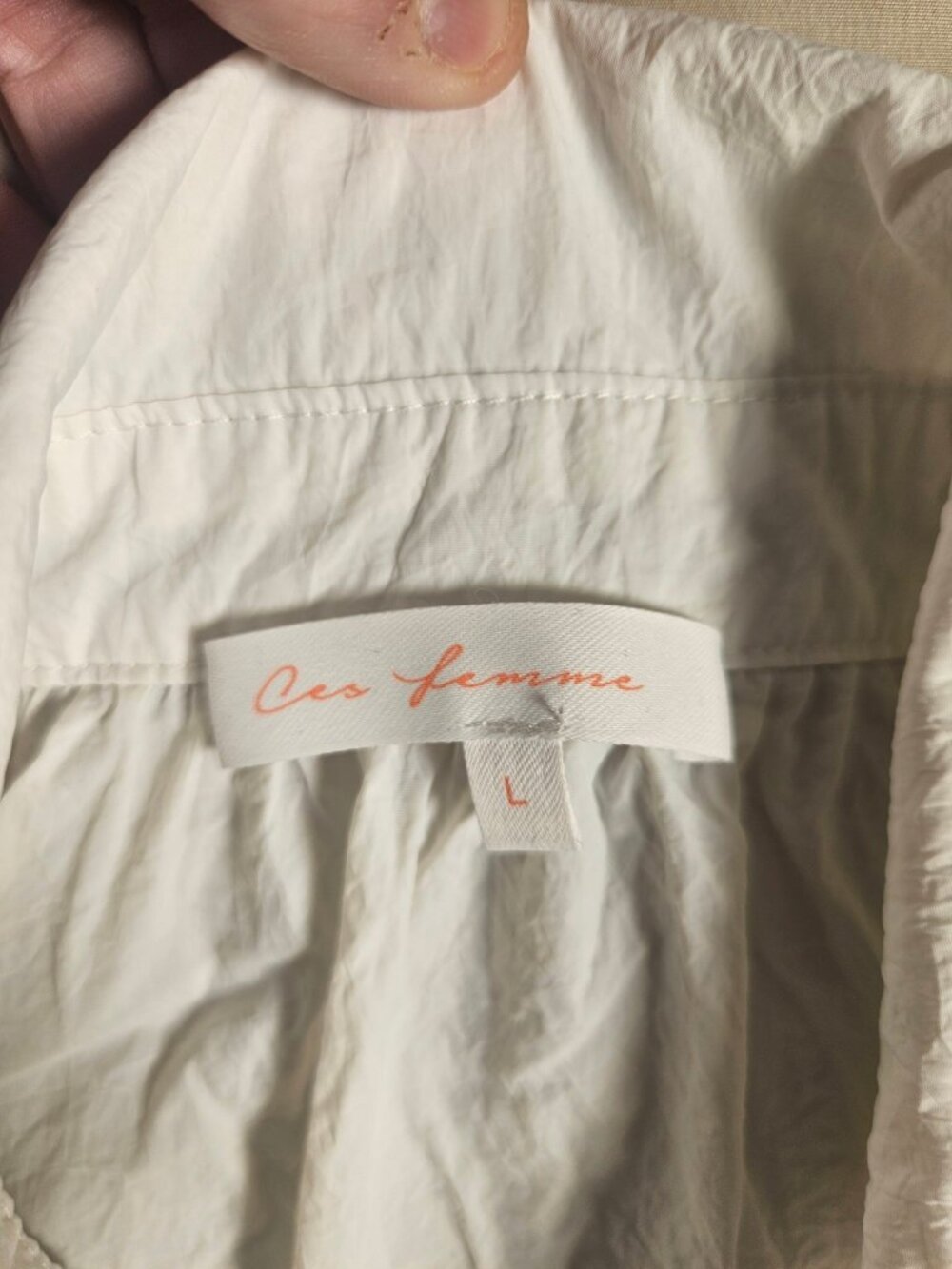 Ces Femme White Button Down Blouse L